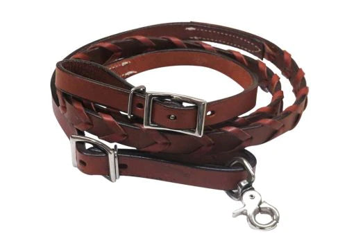 #19458: SHOWMAN ® PONY/YOUTH 6FT X 3/4" LEATHER LACED CONTEST REIN