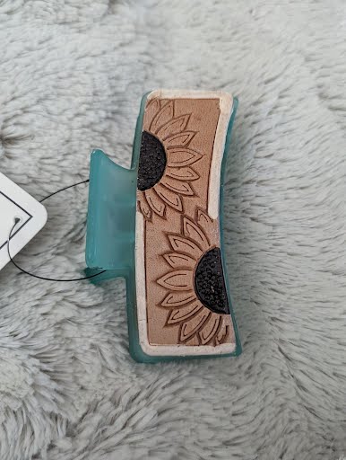 Teal Sunflower Hair Clip  **MADE IN USA**