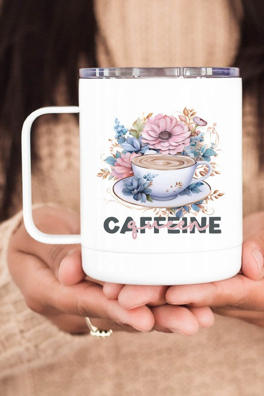 Caffeine Queen Floral Stainless Steel Travel Cup